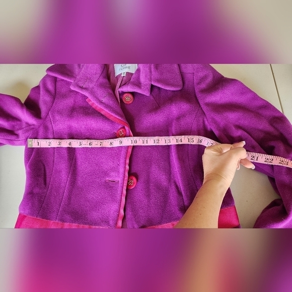 GF Ferre Purple/Pink Wool Button Front Long Coat Women's Size 28. - Picture 8 of 16
